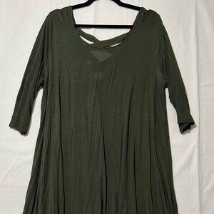 Rags&Couture Olive Green Swing Dress Criss Cross Neckline 3/4 Sleeve